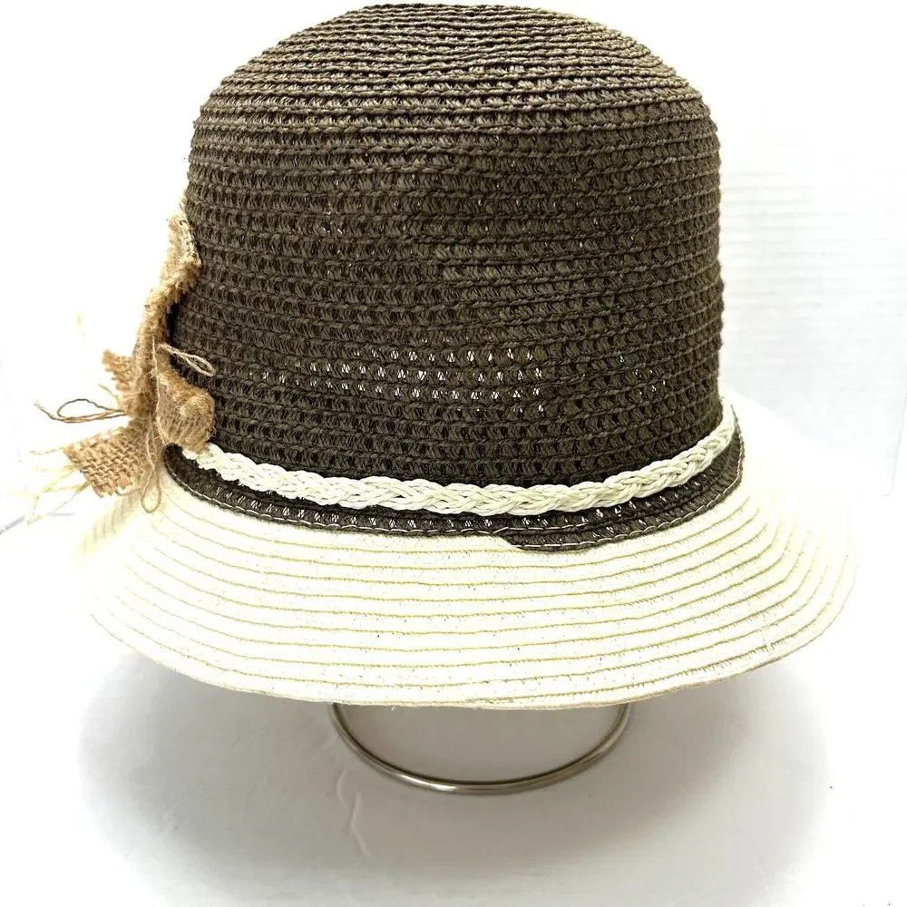 D‎ & Y Raffia Hat With Burlap Bow And Braided Hat Band